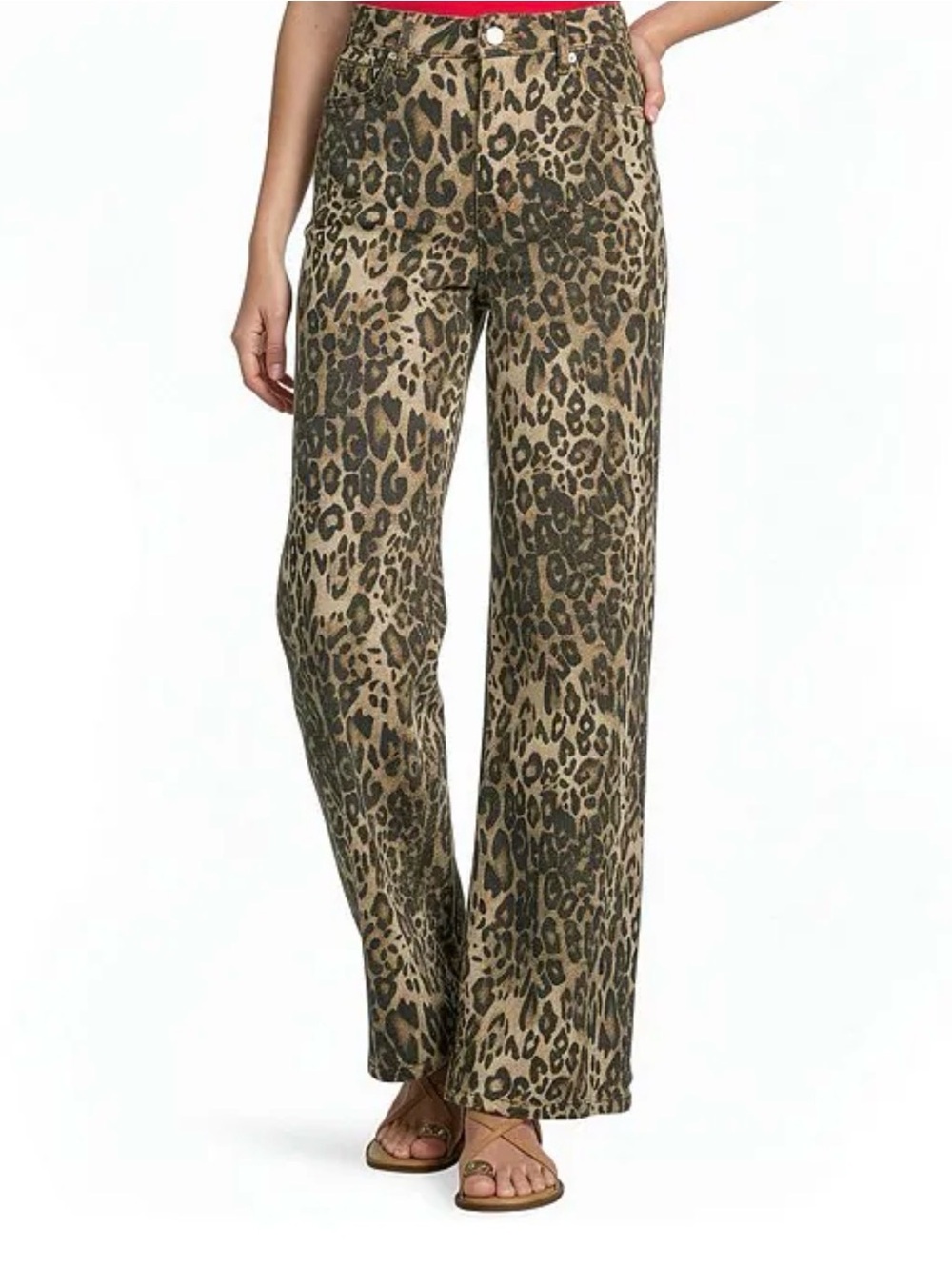 Dillards GB Leopard Print Wide Leg Pants - Olive/Brown